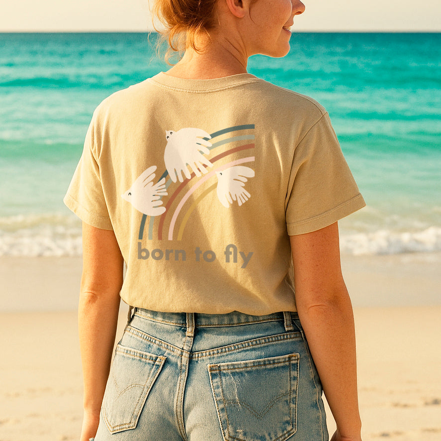 Birds & Rainbow T-shirt · Born to fly