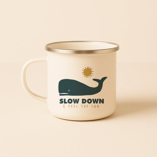 Sperm Whale Enamel Mug · Slow Down