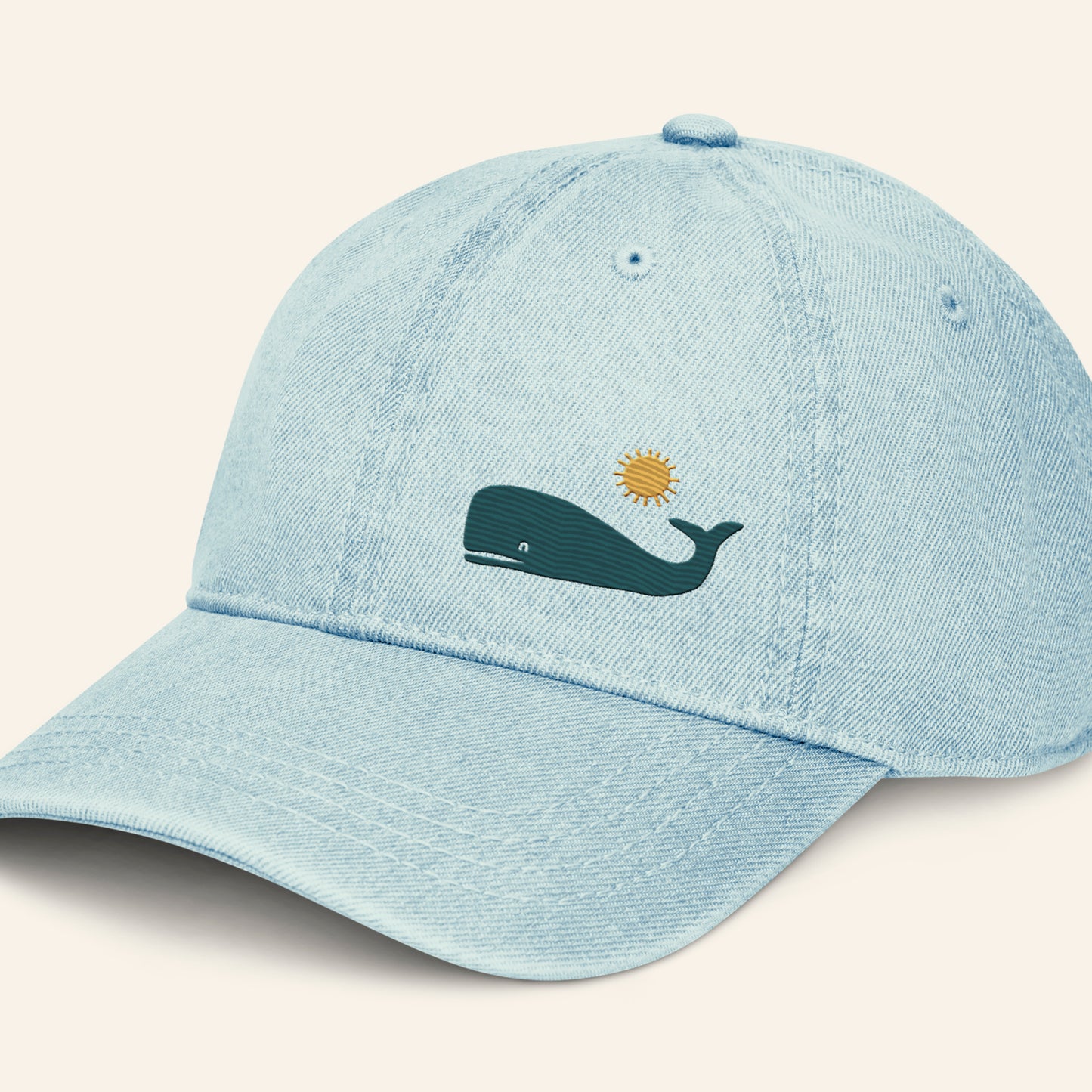 Sperm Whale Embroidered Denim Cap